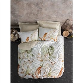 Parure de lit - 1 housse de couette 220 x 240 cm + 2 taies d'oreiller 60 x 60 cm - Satiné 100% coton - Beige