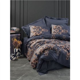 Parure de lit - 1 housse de couette 220 x 240 cm + 2 taies d'oreiller 60 x 60 cm - Satiné 100% coton - Bleu