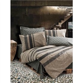 Parure de lit - 1 housse de couette 220 x 240 cm + 2 taies d'oreiller 60 x 60 cm - 100% coton ranforcé - Brun
