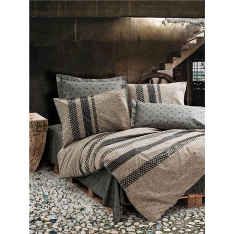 Parure de lit - 1 housse de couette 220 x 240 cm + 2 taies d'oreiller 60 x 60 cm - 100% coton ranforcé - Brun