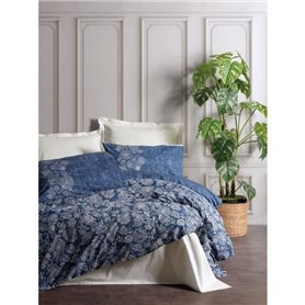 Parure de lit - 1 housse de couette 220 x 240 cm + 2 taies d'oreiller 60 x 60 cm - 100% coton ranforcé - Bleu