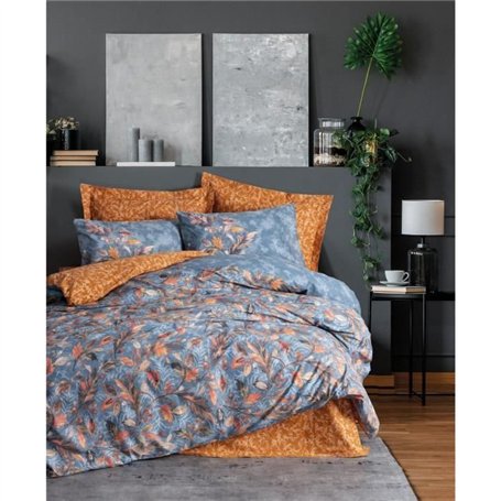 Parure de lit - 1 housse de couette 220 x 240 cm + 2 taies d'oreiller 60 x 60 cm - 100% coton ranforcé - Moutarde