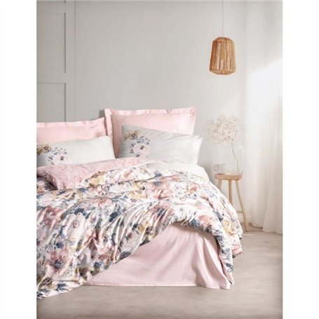 Parure de lit - 1 housse de couette 220 x 240 cm + 2 taies d'oreiller 60 x 60 cm - Satiné 100% coton - Poudre