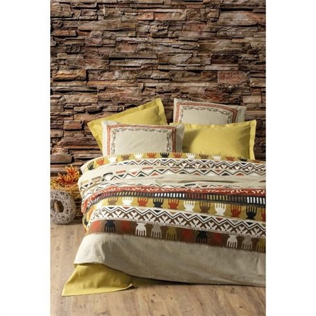 Parure de lit - 1 housse de couette 220 x 240 cm + 2 taies d'oreiller 60 x 60 cm - 100% coton ranforcé - Moutarde
