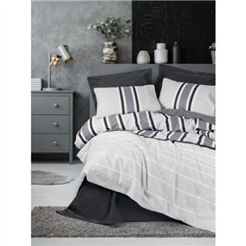 Parure de lit - 1 housse de couette 220 x 240 cm + 2 taies d'oreiller 60 x 60 cm - 100% coton ranforcé - Anthracite