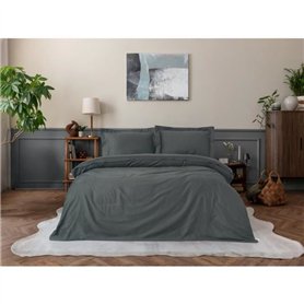Parure de lit - 1 housse de couette 220 x 240 cm + 2 taies d'oreiller 60 x 60 cm - Satiné 100% coton - Anthracite