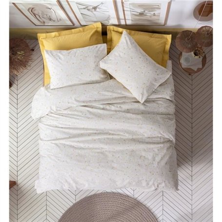 Parure de lit - 1 housse de couette 220 x 240 cm + 2 taies d'oreiller 60 x 60 cm - 100% coton ranforcé - Moutarde