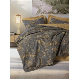 Parure de lit - 1 housse de couette 220 x 240 cm + 2 taies d'oreiller 60 x 60 cm - 100% coton ranforcé - Moutarde