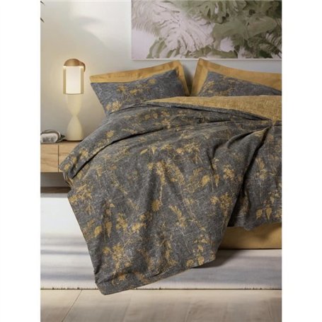 Parure de lit - 1 housse de couette 220 x 240 cm + 2 taies d'oreiller 60 x 60 cm - 100% coton ranforcé - Moutarde