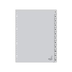Kangaro Lot de 12 intercalaires numérotés en polypropylène 120 microns Gris Format A4