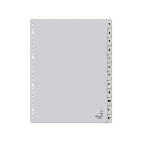 Kangaro Lot de 12 intercalaires numérotés en polypropylène 120 microns Gris Format A4