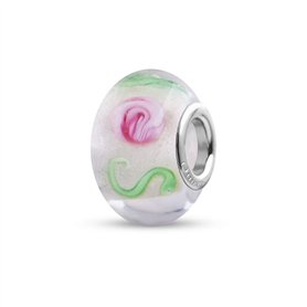 Quiges Drops Femme Perle de Verre de Murano Charm Blanc avec Roses Rose et Cercles Vert