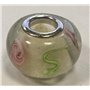 Quiges Drops Femme Perle de Verre de Murano Charm Blanc avec Roses Rose et Cercles Vert