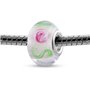 Quiges Drops Femme Perle de Verre de Murano Charm Blanc avec Roses Rose et Cercles Vert
