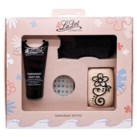 Set pour Tatouages Temporaires - Make Up Noir et Tampon + 80 Strass Autocollants + 1 Pierres à Tatouer - Taille M