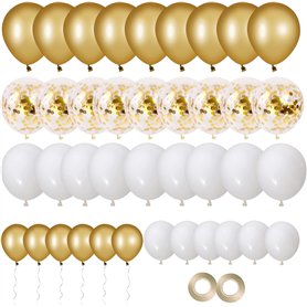 Elalove 70 Ballons Blancs et Dorés à Paillettes pour Mariage Anniversaire - Kit Décoration Fête avec 20 Ballons Or 12"