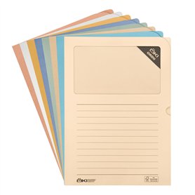 ÖKI Lot de 8 dossiers de fenêtre pastel en papier avec fenêtre - En matières premières renouvelables - 90 g/m² - Format A4 (220