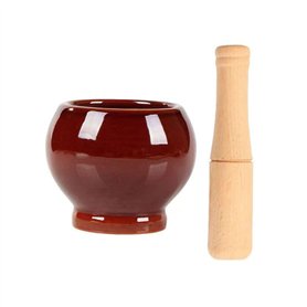 Mortier pilon Cuisine Mortier en porcelaine avec pilon en bois Home Vintage Design Brown Mortier et pilon Spice Herb Grinder Pil