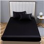 Drap Housse 180x200cm Satin Noir Bonnet 30 cm Microfibre Motif Drap de lit Soie Drap-Housse Uni Lisse Respirant pour Matelas Épa