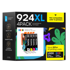 4 Pack Cartouches 924XL avec Puce Compatible pour HP 924 EvoMore 924E 924XL pour HP OfficeJet Pro 8120 8122 8123 8125 8128 8130 