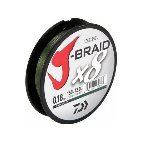Daiwa J-Braid 8 Braid 150m Vert foncé - Ligne de pêche tressée - Vert Foncé