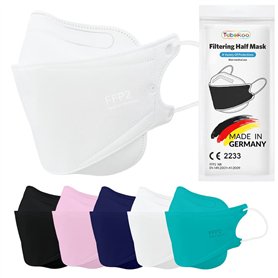 TubeRoo FFP2 Lot de 20 masques blancs en forme de poisson - Fabriqué en Allemagne - Certifié CE - Boucles d'oreilles souples - B