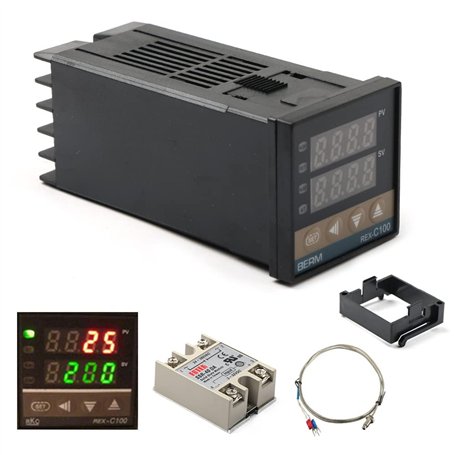 Auveach Régulateur de température Thermostat PID REX-C100 Numérique 110-240V 220V AC Capteur SSR K max.40A