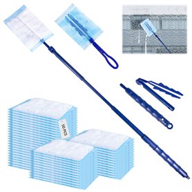 Plumeau Poussiere 50 Pièces Plumeau Poussiere Recharge Kit avec 1 Poignée et 1 Telescopique Produits et Accessoires de Nettoyage