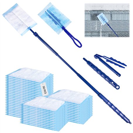 Plumeau Poussiere 50 Pièces Plumeau Poussiere Recharge Kit avec 1 Poignée et 1 Telescopique Produits et Accessoires de Nettoyage