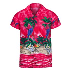 Chemise hawaienne homme à manches courtes avec boutons - Chemise homme tropicales pour hommes avec perroquets et palmiers - Chem