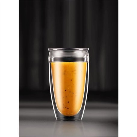 Set 2 gobelets BODUM - Pavina To Go - Double paroi plastique - Couvercle hermétique - 40 cl - Transparent