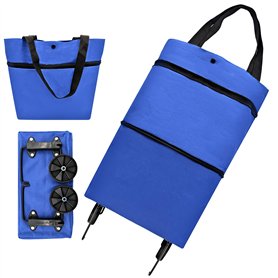 Cisolen Sac de Courses Pliable à roulettes Chariot de Courses Pliable 2 en 1 Réutilisable Épicerie Facile à Transporter Bleu