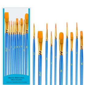 SUTOUG Lot de 20 pinceaux à Peinture à Pointe Ronde en Nylon et Bois pour Peinture à l'huile