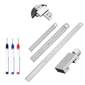 Règle en acier inoxydable avec butée en métal avec 2 règles en acier graduées double face et 3 marqueurs pour le travail du bois