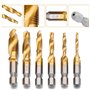 Jadeshay HSS Foret, 6PCS Foret Mèche HSS à Tige Hexagonale M3-M10 Filetage Vis Robinet Titane 1/4" Tige Hexagonale