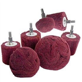Tête de polissage (brossage) en forme de tampon de récurage - 7 pièces rouges non tissées pour perceuse abrasif avec poignée 1/4