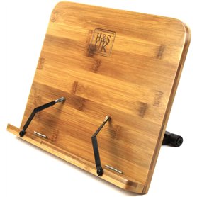 H&S Porte Livre de Recettes Bambou - Support Pliable et Portable pour la Cuisine - Lutrin de Lecture Ajustable - Pupitre pour Gr