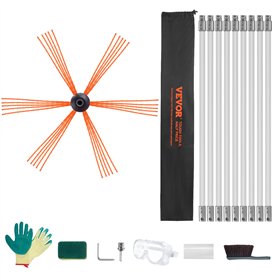 VEVOR Kit de Ramonage Poêle Pellet Cheminée 9 m Brosse de Nettoyage 360° avec 9 Tiges Flexibles Nylon Accessoires Nombreux pour
