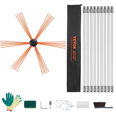 VEVOR Kit de Ramonage Poêle Pellet Cheminée 9 m Brosse de Nettoyage 360° avec 9 Tiges Flexibles Nylon Accessoires Nombreux pour