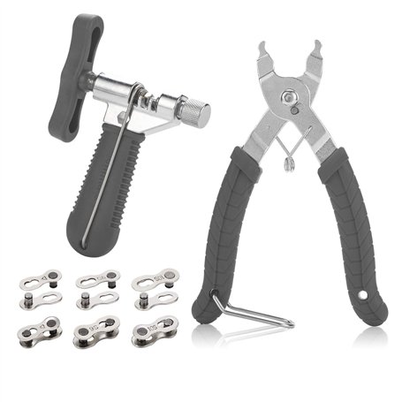 QKURT Pince à verrou chaîne + Outil rivetage chaîne vélo + 6 Paires de maillons manquants vélo