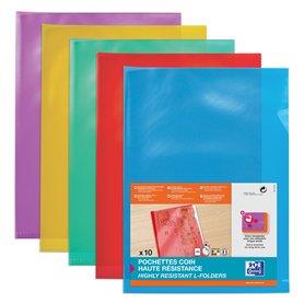 OXFORD Lot de 100 Pochettes-Coin Haute Résistance A4 PVC Lisse Epaisseur 15/100ème Coloris Assortis