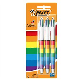 Rainbow BIC Lot de 3 stylos à bille rétractables 4 couleurs en 1
