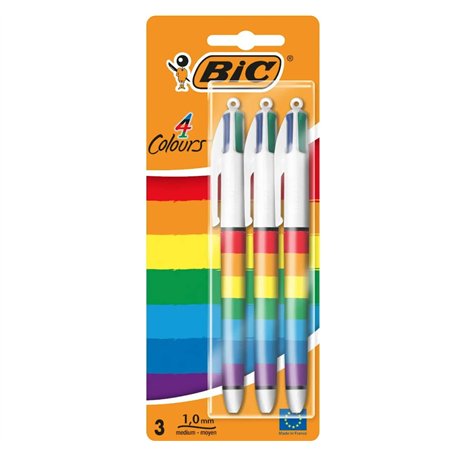 Rainbow BIC Lot de 3 stylos à bille rétractables 4 couleurs en 1