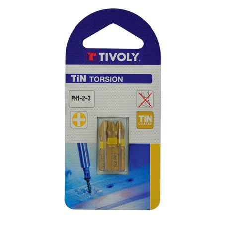 Tivoly 11522320001 Lot de 3 Embouts de Vissage Torsion Tin pour Vis Philips Ph1-2-3