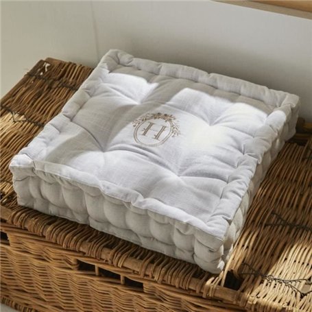 Coussin de sol - TODAY - CHARME - Slub x Chambray x Broderie Berenice - 40 x 40 x 10 cm