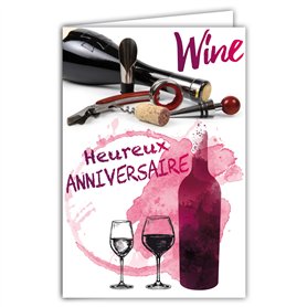 AFIE Carte Heureux Anniversaire - Millésime Bonifié - Années Cuvées - Spéciale Vin Rouge Bordeaux Bouteille Tire-Bouchon œnologi