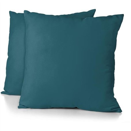 Lot de 2 taies d'oreiller - HOME LINGE PASSION - HP72088 - Microfibre 82 g - 63 x 63 cm - Bleu canard