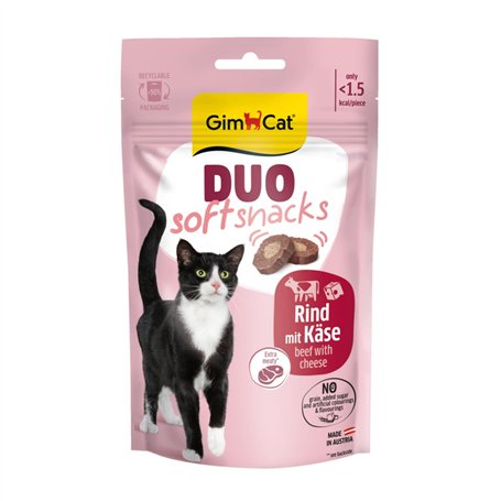 GimCat Duo Soft Snacks au bœuf avec Fromage - Combinaison Visible de Deux délicieuses Saveurs - 1 Sachet (1 x 50 g)