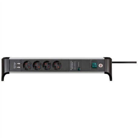 Brennenstuhl Alu-Office-Line Multiprise 4 Prises avec USB et parasurtenseur (multiprise avec Interrupteur