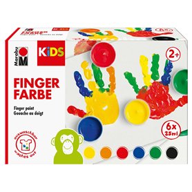 Marabu KiDS 0303000050800 – Lot de 6 peintures au doigt avec 6 couleurs vives de 35 ml